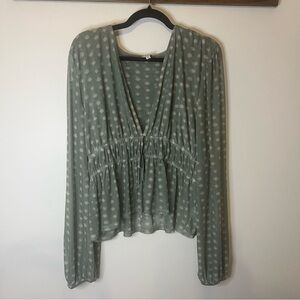 Madison & Berkeley Boho Sheer Green Polka Dot Blouse